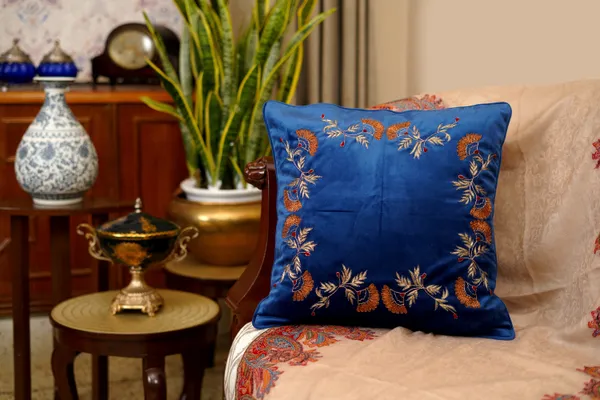 Bahar_Navy_Blue_Cushion_With_Zardozi_On_Feather_Touch_Velvet_Size_18X18_Inches