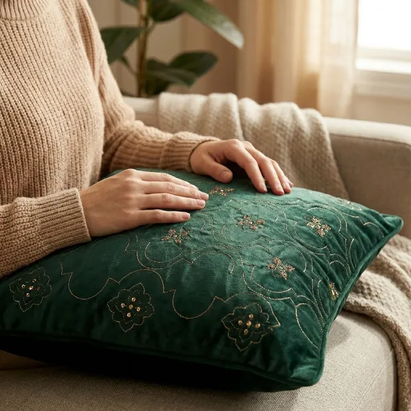 Isfahan_Emarald_Green_Cushion_Cover_With_Hand_Embroidery_Size_18X18_Inches