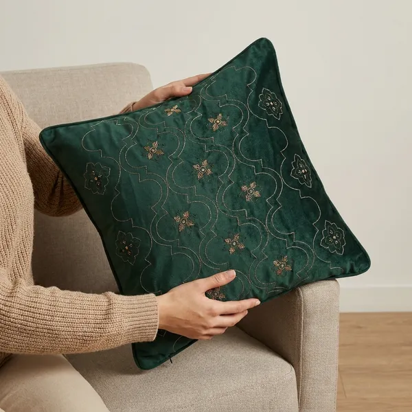 Isfahan_Emarald_Green_Cushion_Cover_With_Hand_Embroidery_Size_18X18_Inches