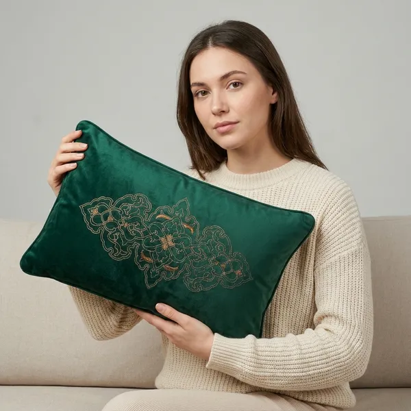 Isfahan_Emarald_Green_Cushion_Cover_With_Hand_Embroidery_Size_24X14_Inches