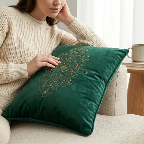 Isfahan_Emarald_Green_Cushion_Cover_With_Hand_Embroidery_Size_24X14_Inches