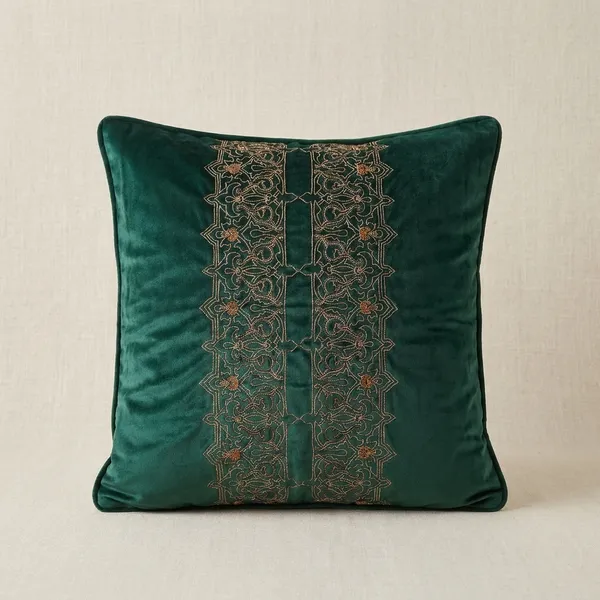 Isfahan_Emarald_Green_Cushion_Cover_With_Hand_Embroidery_Size_18X18_Inches
