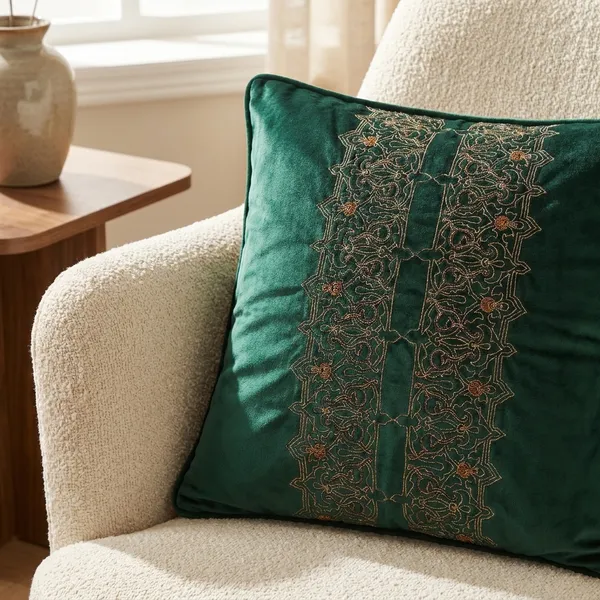 Isfahan_Emarald_Green_Cushion_Cover_With_Hand_Embroidery_Size_18X18_Inches