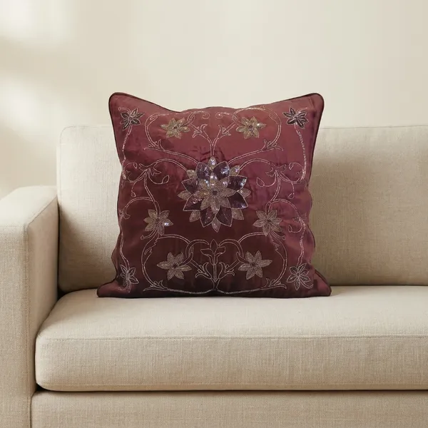Noorjahan_Burgundy_Cushion_With_Zardozi_Work_18X18_Inches