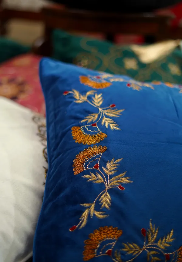 Bahar_Navy_Blue_Cushion_With_Zardozi_On_Feather_Touch_Velvet_Size_18X18_Inches