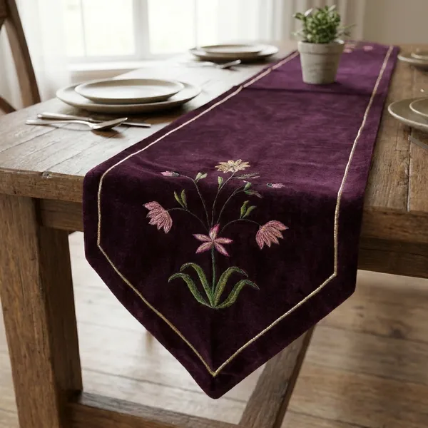 Amer_Purple_Velvet_Embroidered_Table_Runner_Size_92x16Inches