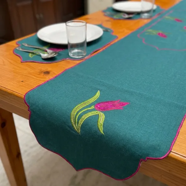 Dar-E-Bahar_Teal_Linen_Embroidered_Table_Runner_Size_92_Inches