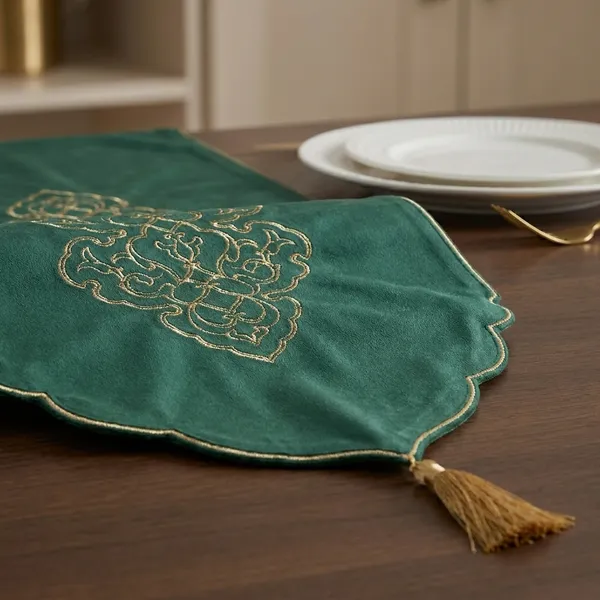Tezhip_Embroidered_Green_Velevet_Table_Runner_Size_72_Inches