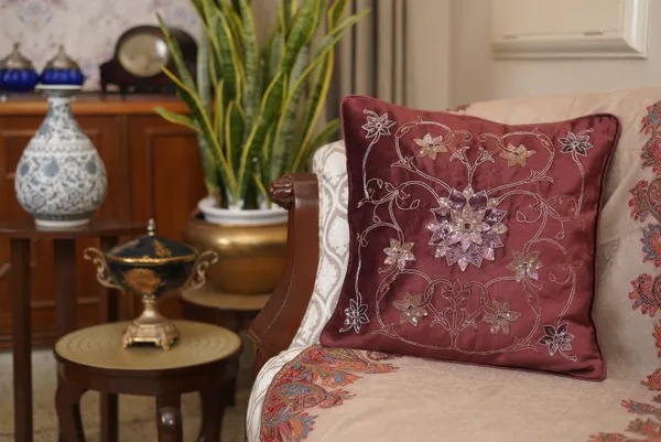 Noorjahan_Burgundy_Cushion_With_Zardozi_Work_18X18_Inches