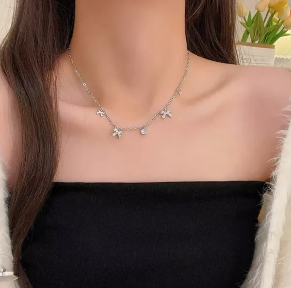Silver_Brass_Anti-Tarnish_Bow_Charms_Necklace_For_Women