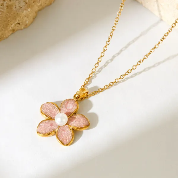Gold_Brass_Anti-Tarnish_Pink_Flower_Pendant_Necklace_For_Women