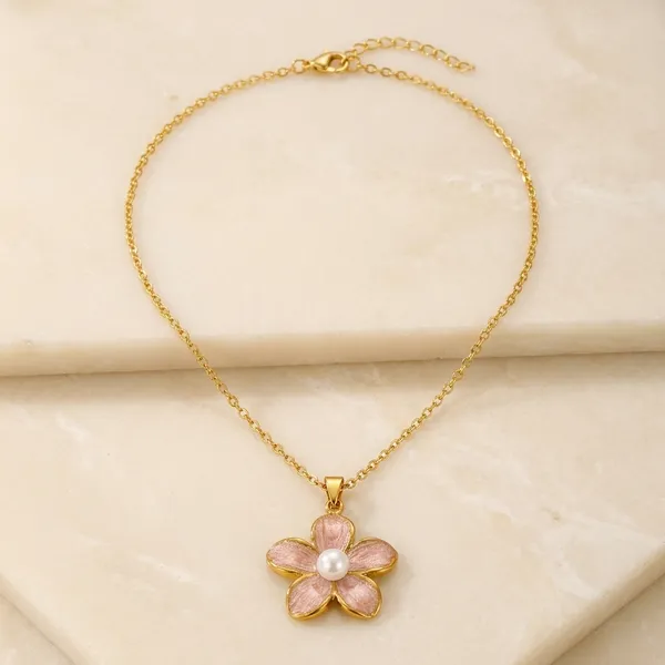 Gold_Brass_Anti-Tarnish_Pink_Flower_Pendant_Necklace_For_Women