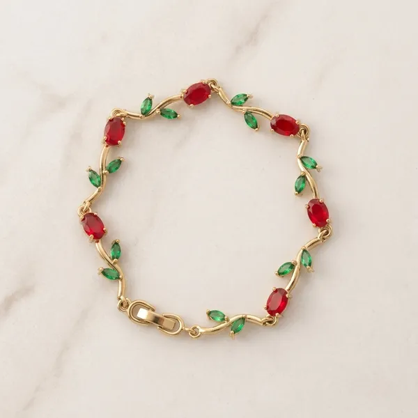 Red_And_Green_Brass_Floral_Motif_Anti-Tarnish_Bracelet_For_Women