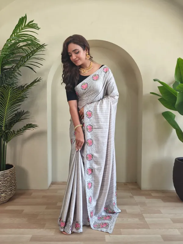 Beige_Color_Soft_Tussar_Silk_Embroidered_Cutwork_Designer_Saree_(Product_Code_:-_110016_)