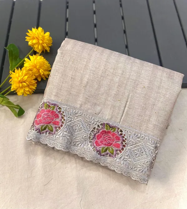 Beige_Color_Soft_Tussar_Silk_Embroidered_Cutwork_Designer_Saree_(Product_Code_:-_110016_)