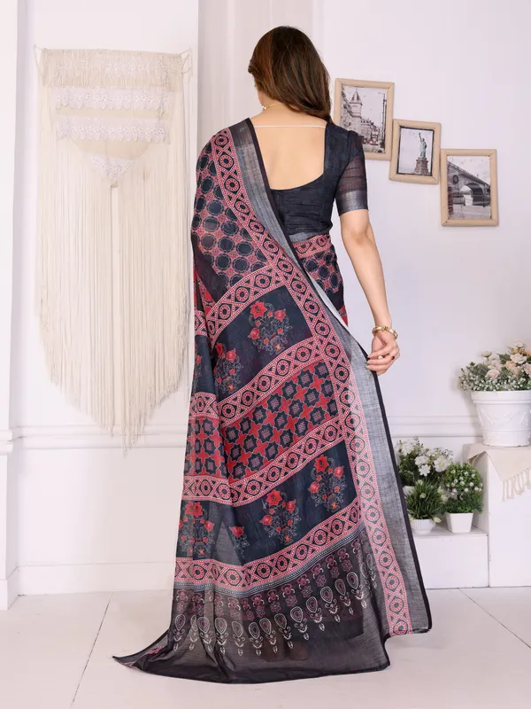 Black_Color_Handloom_Linen_Cotton_Digital_Print_Designer_Saree_(Product_Code:-80023)