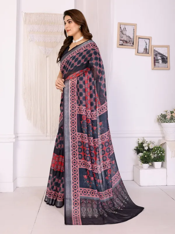 Black_Color_Handloom_Linen_Cotton_Digital_Print_Designer_Saree_(Product_Code:-80023)