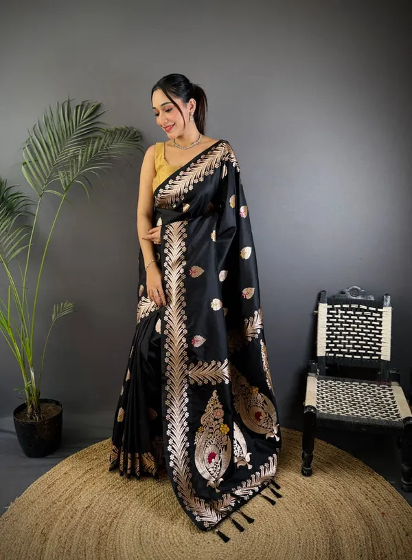 Black_Color_Soft_Banarasi_Silk_Gold_Zari_Meenakari_Weaving_Saree_(Product_Code:-_30018)