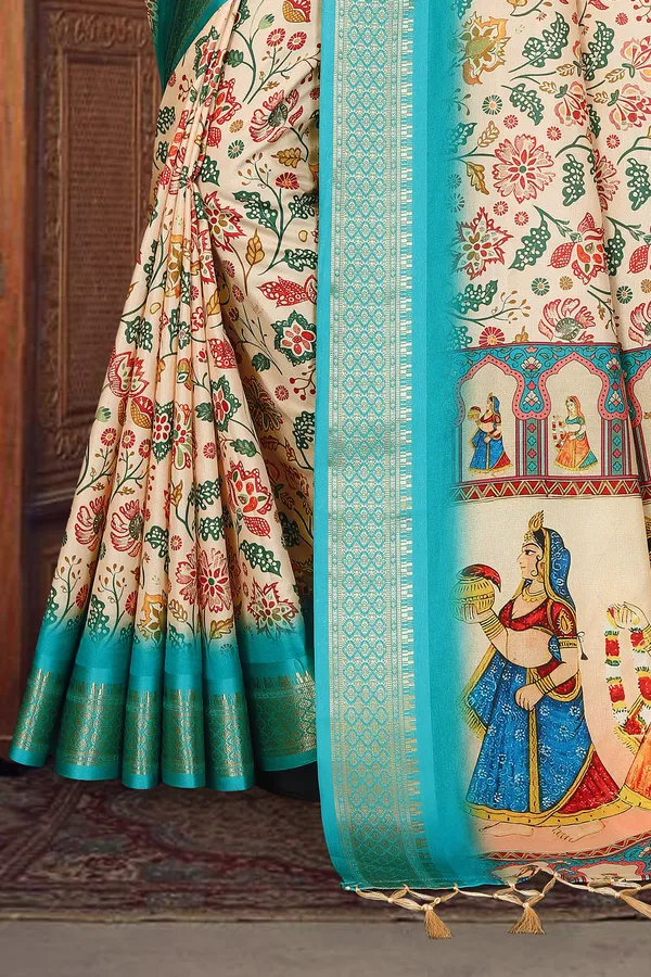 Cream_Color_Heavy_Rich_Cotton_Silk_Digital_Print_Jacquard_Border_Saree_(Product_Code:-80013)