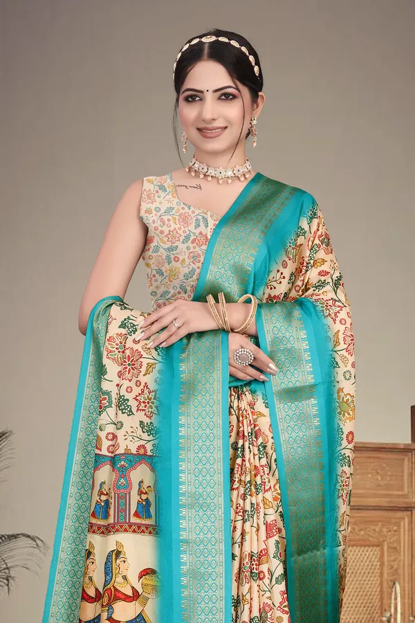 Cream_Color_Heavy_Rich_Cotton_Silk_Digital_Print_Jacquard_Border_Saree_(Product_Code:-80013)