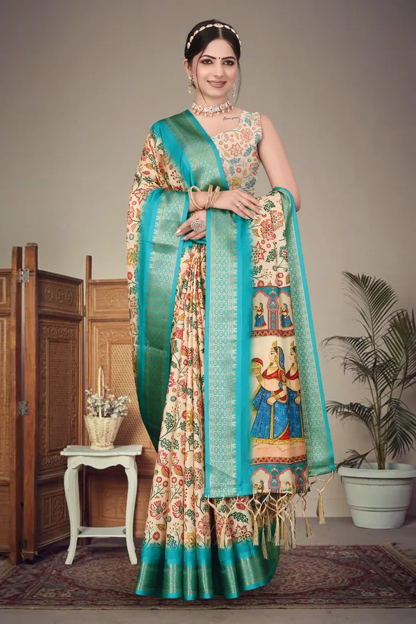 Cream_Color_Heavy_Rich_Cotton_Silk_Digital_Print_Jacquard_Border_Saree_(Product_Code:-80013)
