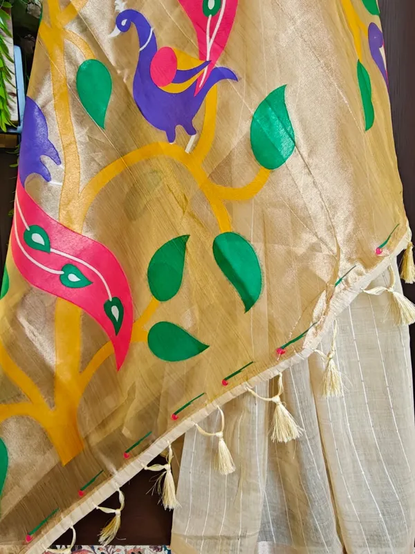 Cream_Color_Premium_Soft_Muga_Cotton_Tissue_Paithani_Saree_(Product_Code:-_130004)
