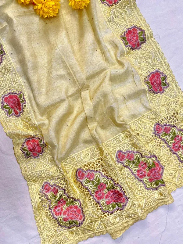Cream_Color_Soft_Tussar_Silk_Embroidered_Cutwork_Designer_Saree_(Product_Code_:-_110017_)