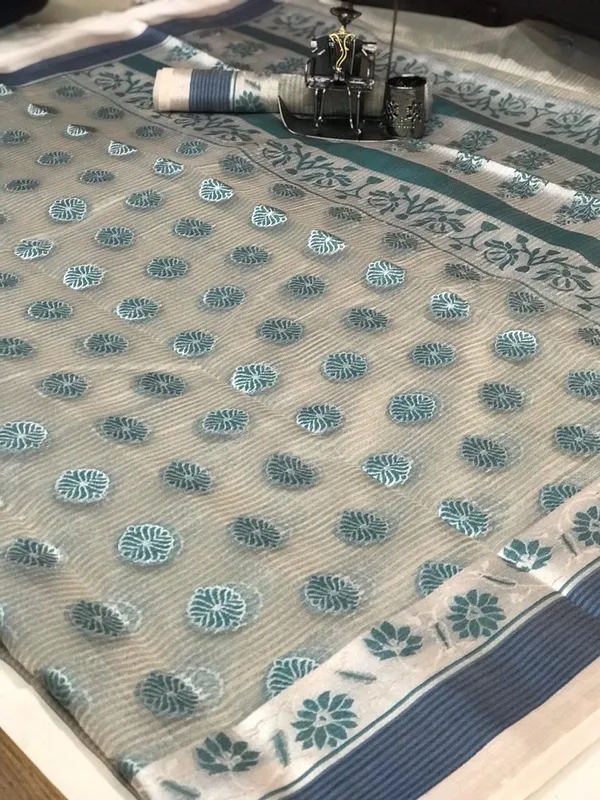 Deep_teal_Color_Pure_Organza_Silk_Jacquard_Weaving_Saree_(Product_Code_:-_60003)