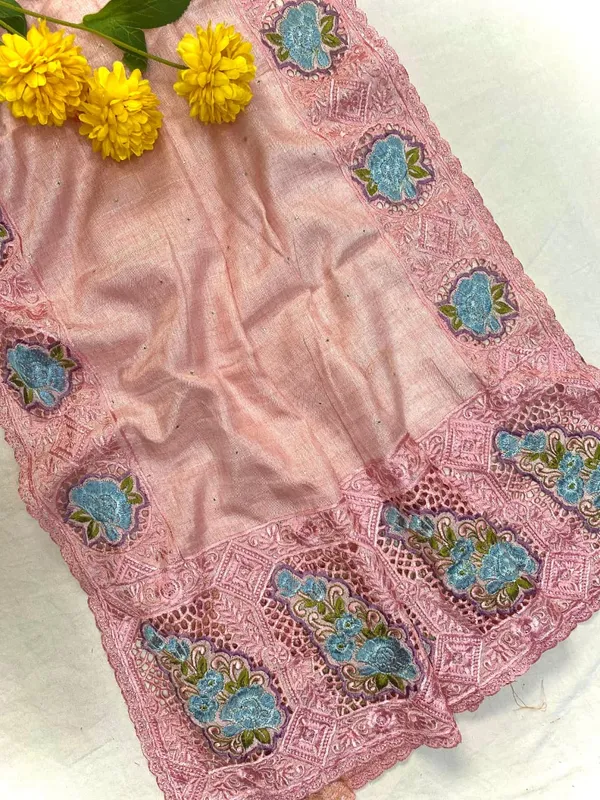 Dusty_pink_Color_Soft_Tussar_Silk_Embroidered_Cutwork_Designer_Saree_(Product_Code_:-_110015)