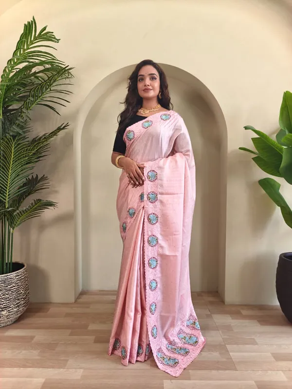 Dusty_pink_Color_Soft_Tussar_Silk_Embroidered_Cutwork_Designer_Saree_(Product_Code_:-_110015)