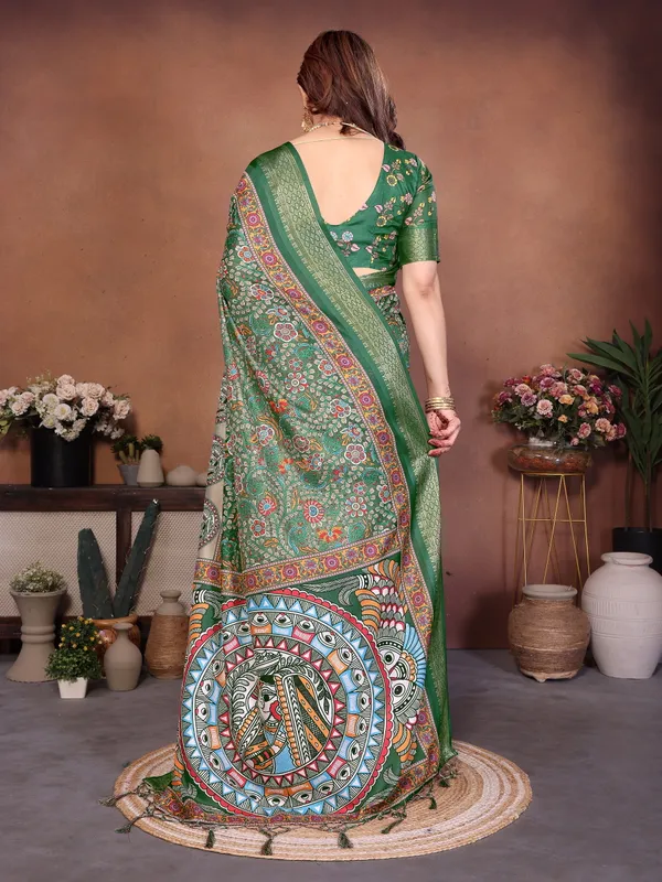 Emerald_green_Color_Heavy_Rich_Cotton_Silk_Digital_Print_Designer_Saree_(Product_Code:-80006)