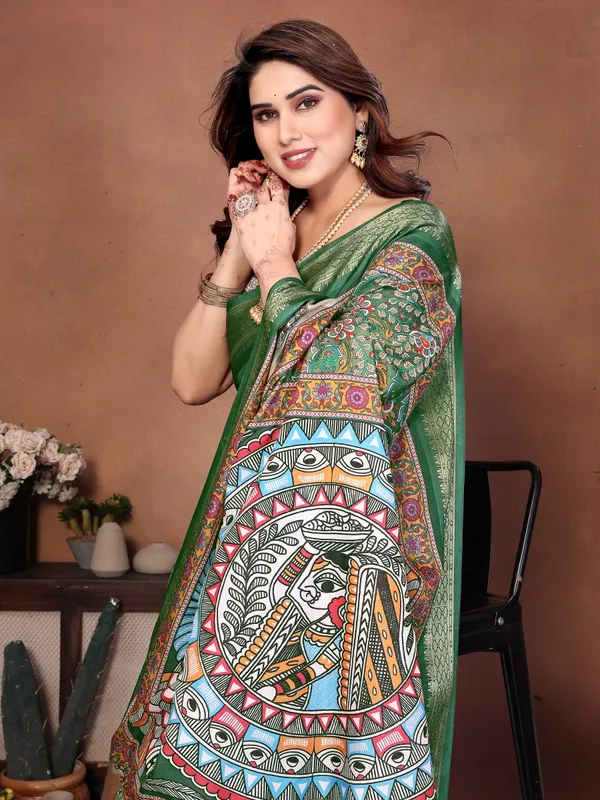 Emerald_green_Color_Heavy_Rich_Cotton_Silk_Digital_Print_Designer_Saree_(Product_Code:-80006)