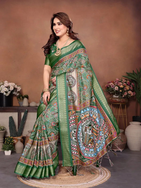 Emerald_green_Color_Heavy_Rich_Cotton_Silk_Digital_Print_Designer_Saree_(Product_Code:-80006)