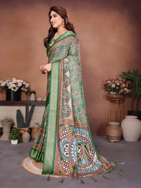 Emerald_green_Color_Heavy_Rich_Cotton_Silk_Digital_Print_Designer_Saree_(Product_Code:-80006)