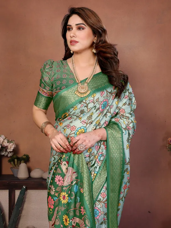 Green_Color_Heavy_Rich_Cotton_Silk_Digital_Print_Designer_Saree_(Product_Code:-80003)