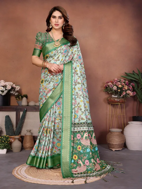 Green_Color_Heavy_Rich_Cotton_Silk_Digital_Print_Designer_Saree_(Product_Code:-80003)
