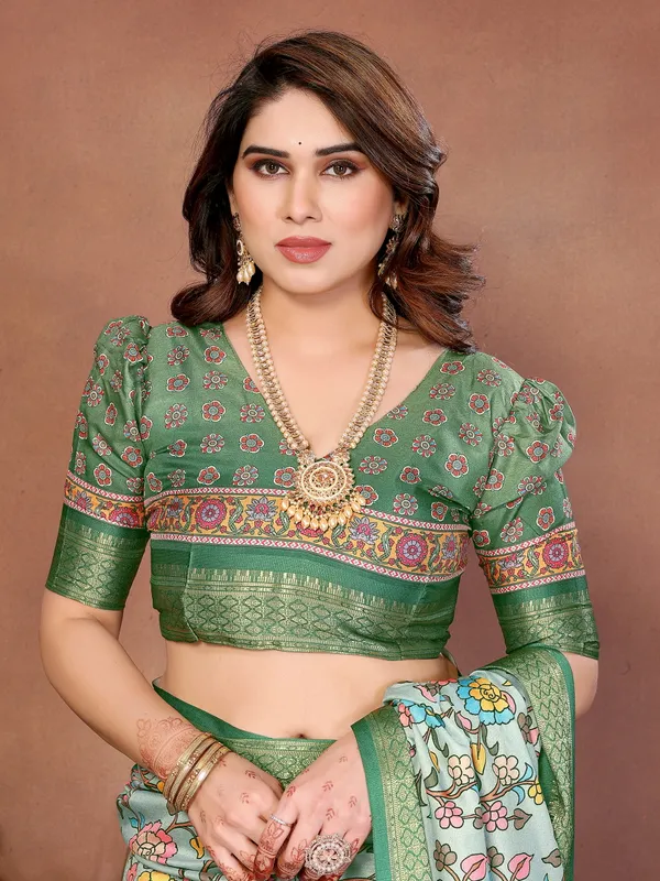 Green_Color_Heavy_Rich_Cotton_Silk_Digital_Print_Designer_Saree_(Product_Code:-80003)