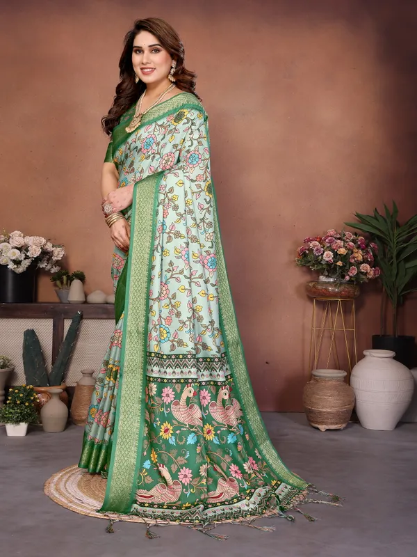 Green_Color_Heavy_Rich_Cotton_Silk_Digital_Print_Designer_Saree_(Product_Code:-80003)