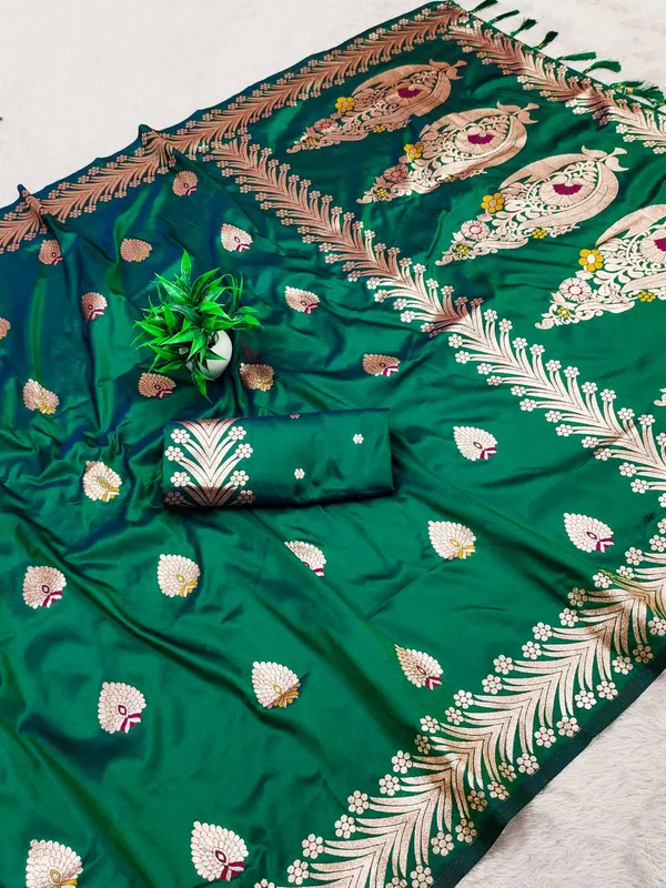 Peacock_Green_Color_Soft_Banarasi_Silk_Gold_Zari_Meenakari_Weaving_Saree_(Product_Code:-_30023)