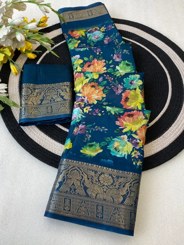 Teal_Blue_Color_Premium_Dola_Floral_Print_Designer_Saree_(Product_Colod_:-_90019)