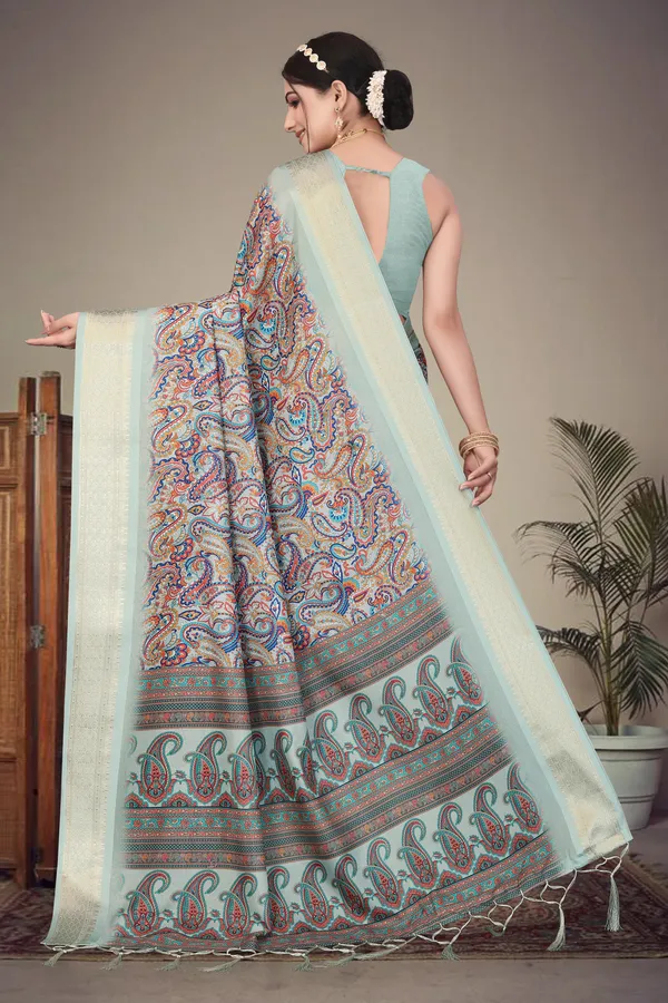 Light_blue_Color_Heavy_Rich_Cotton_Silk_Digital_Print_Jacquard_Border_Saree_(Product_Code:-80015)