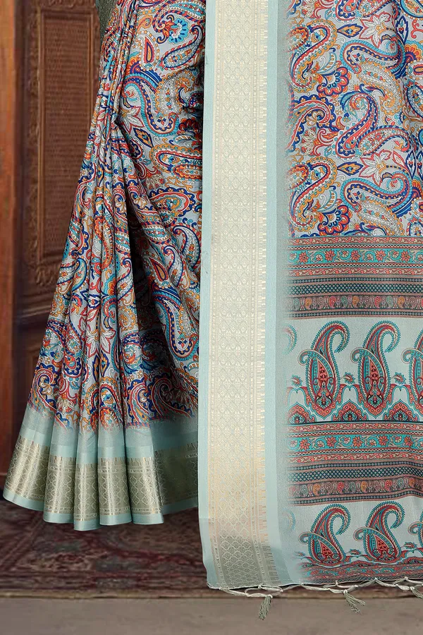 Light_blue_Color_Heavy_Rich_Cotton_Silk_Digital_Print_Jacquard_Border_Saree_(Product_Code:-80015)