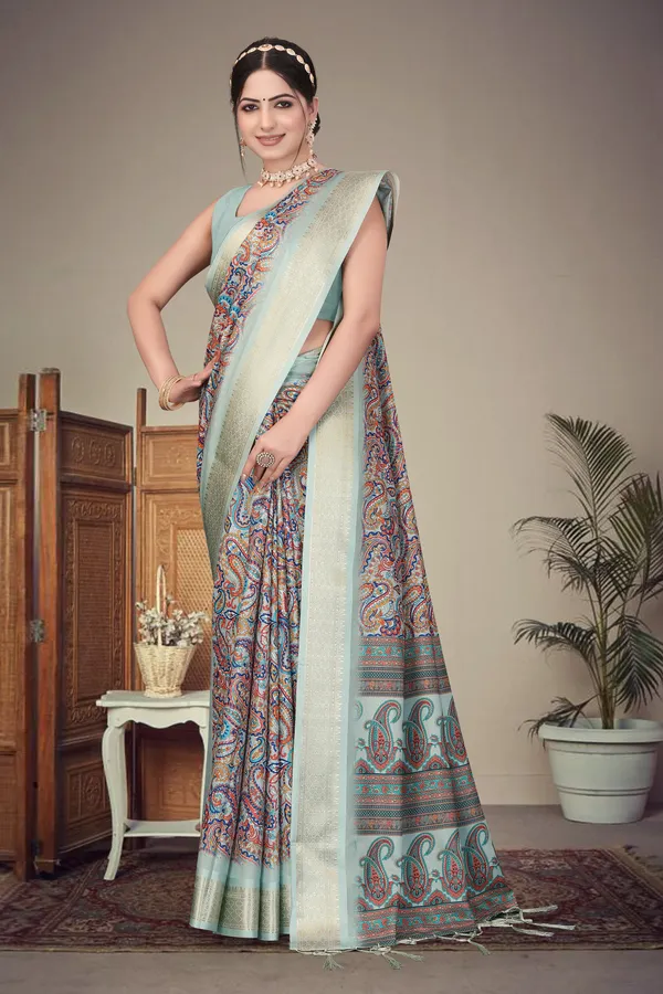 Light_blue_Color_Heavy_Rich_Cotton_Silk_Digital_Print_Jacquard_Border_Saree_(Product_Code:-80015)