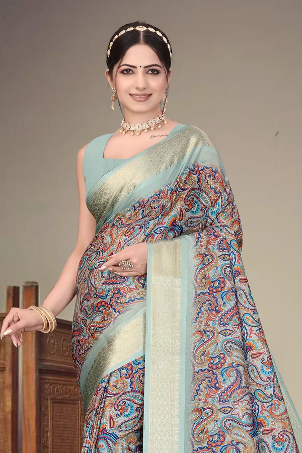 Light_blue_Color_Heavy_Rich_Cotton_Silk_Digital_Print_Jacquard_Border_Saree_(Product_Code:-80015)