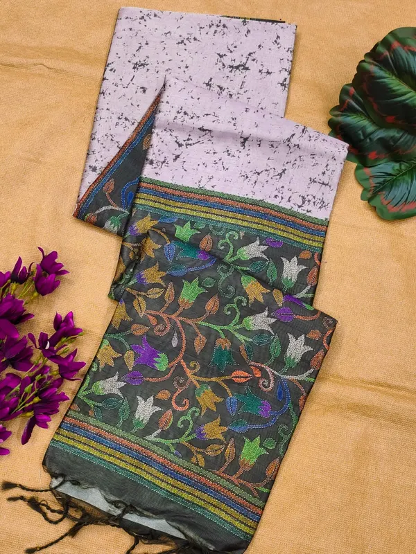 Lilac_grey_Color_Soft_Tussar_Silk_Floral_Print_Saree_(Product_Code:-110003)