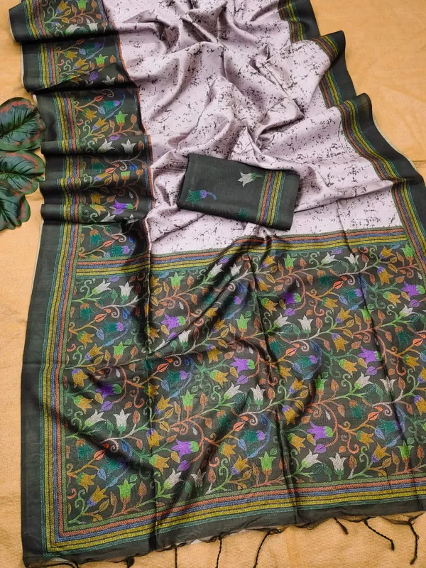 Lilac_grey_Color_Soft_Tussar_Silk_Floral_Print_Saree_(Product_Code:-110003)