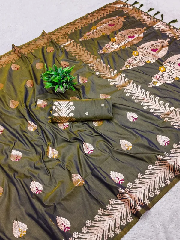 Mehendi_Green_Color_Soft_Banarasi_Silk_Gold_Zari_Meenakari_Weaving_Saree_(Product_Code:-_30021)