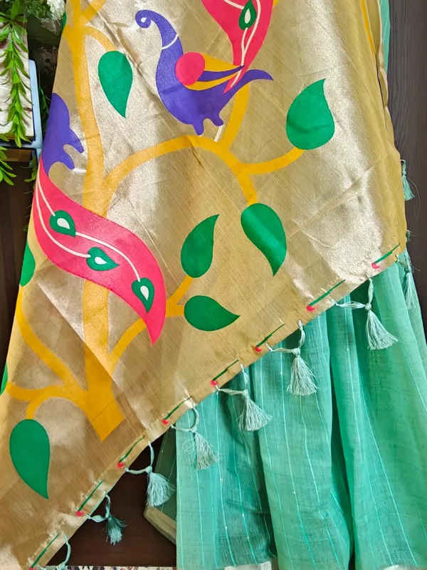Mint_green_Color_Premium_Soft_Muga_Cotton_Tissue_Paithani_Saree_(Product_Code:-_130006)