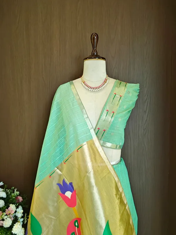 Mint_green_Color_Premium_Soft_Muga_Cotton_Tissue_Paithani_Saree_(Product_Code:-_130006)