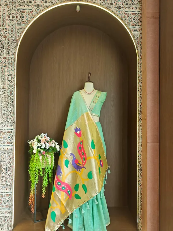 Mint_green_Color_Premium_Soft_Muga_Cotton_Tissue_Paithani_Saree_(Product_Code:-_130006)
